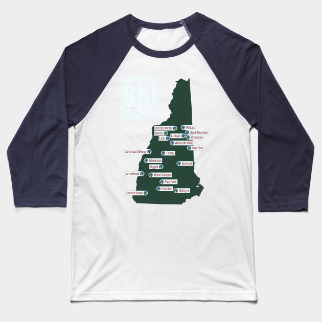 The Ski Resorts of New Hampshire Baseball T-Shirt by ChasingGnarnia